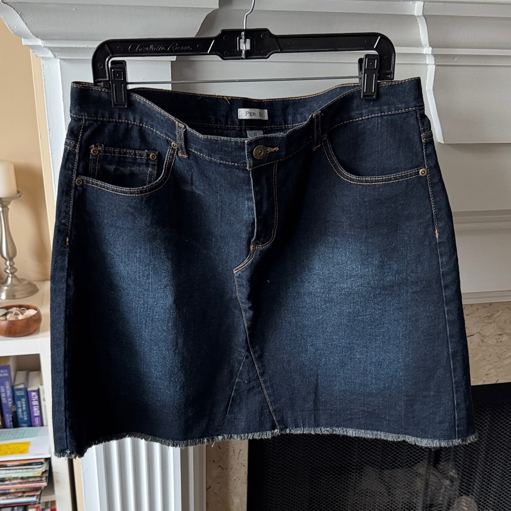 Per Se Dark Blue Denim A-Line Skirt